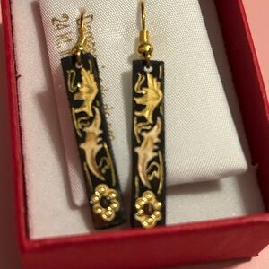 Elegant Black and Gold Dragon Earrings